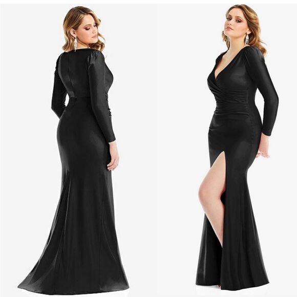 NWT CYNTHIA & SAHAR | YASMEEN STYLE CS102 LUXE STRETCH BLACK SATIN Gown S - Picture 1 of 12